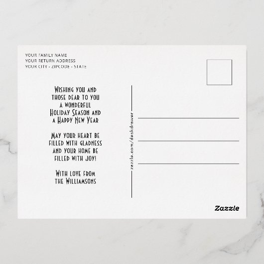 Aangepast eenvoudige foto op Roos Gold Folie Feestdagen Briefkaart (Achterkant)