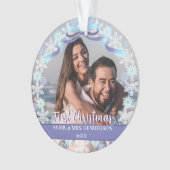 Aangepast eerste gehuwd kerstsnowflakes lint ornament (voorkant)