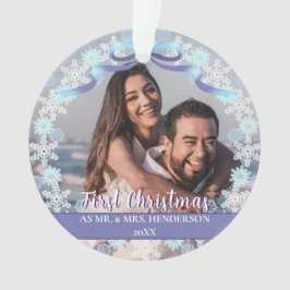 Aangepast eerste gehuwd kerstsnowflakes lint ornament
