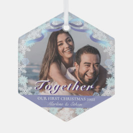 Aangepast eerste gehuwde Kerstmis Licht Paars Blau Glas Ornament