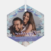 Aangepast eerste gehuwde Kerstmis Licht Paars Blau Glas Ornament (Achterkant)