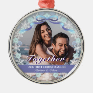 Aangepast eerste gehuwde Kerstmis Licht Paars Blau Metalen Ornament