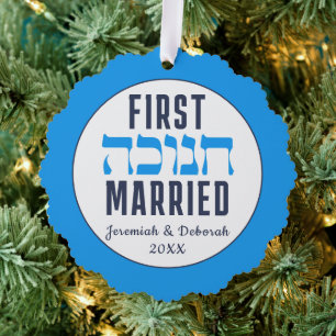 Aangepast EERSTE HANUKKA GETROUWDE Koppel Ornament Kaart