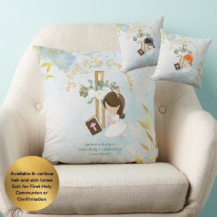 Aangepast eerste Heilige Communie Cute Brown Hair Kussen