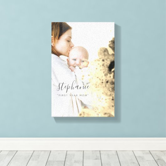 Aangepast eerste jaar maanfotogoud canvas afdruk (Insitu (Houten vloer))