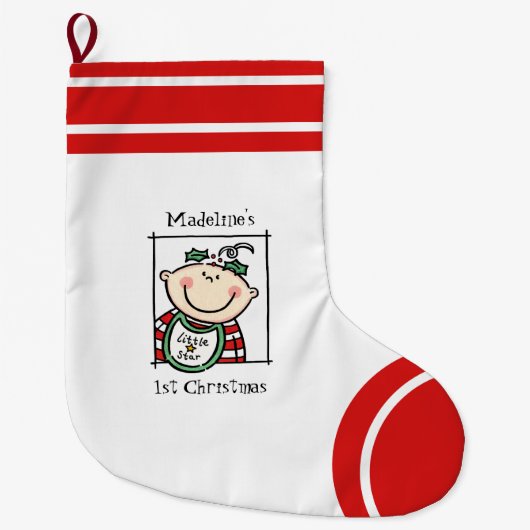 Aangepast, eerste kerstcadeautje Licht Huid-Baby Grote Kerstsok (Voorkant)