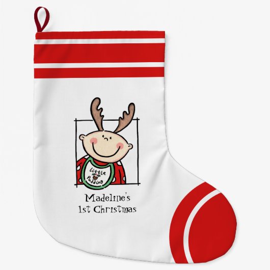 Aangepast, eerste kerstcadeautje Licht Huid-Baby Grote Kerstsok (Voorkant)