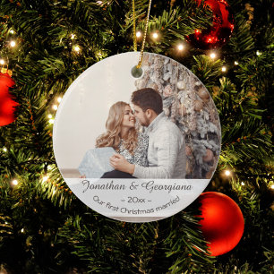Aangepast eerste kerstfeest met 2023 fotovakantie keramisch ornament