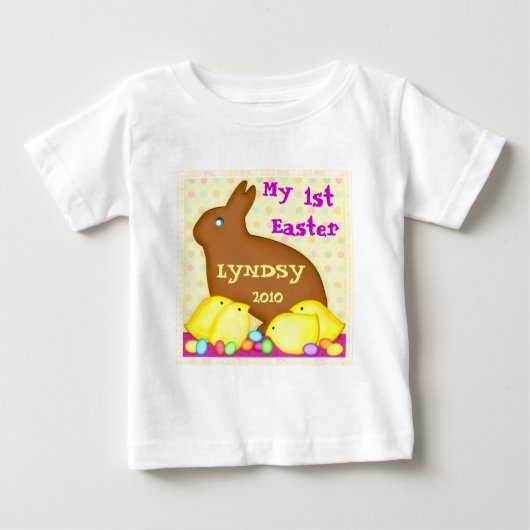 Aangepast eerste paasse Baby T-shirt / pooysuit (Voorkant)