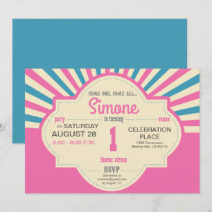 Aangepast, Eerste verjaardag, Circus Thlek, roze,  Kaart