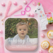 Aangepast eerste verjaardag Fotoroze Papieren Bordje (Feest)