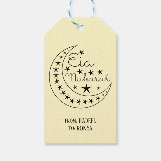 Aangepast Eid Mubarak Cute Yellow Eid Gift Label Cadeaulabel (Achterkant)