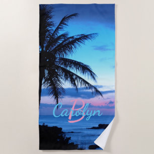 Aangepast eilandstrand roze Turquoise Blue Sunset Strandlaken