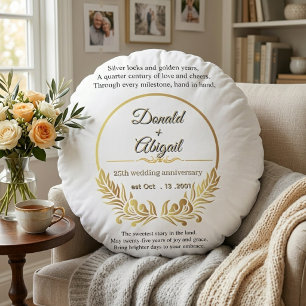 Aangepast elegant 25-jarig huwelijksjubileum koppe rond kussen