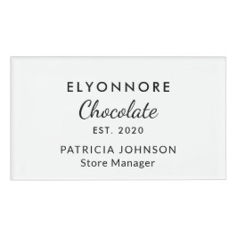 Aangepast elegant B&W minimaal chocolade merk pers Naambadge