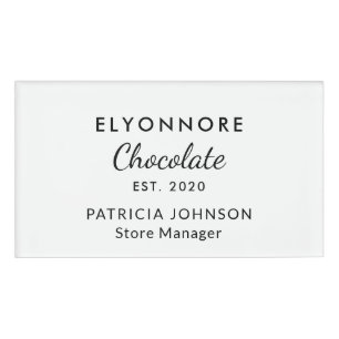 Aangepast elegant B&W minimaal chocolade merk pers Naambadge