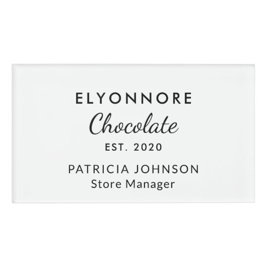 Aangepast elegant B&W minimaal chocolade merk pers Naambadge (Voorkant)