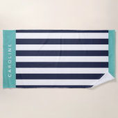 Aangepast elegant blauw, vette streep patroon voor strandlaken (Voorkant)