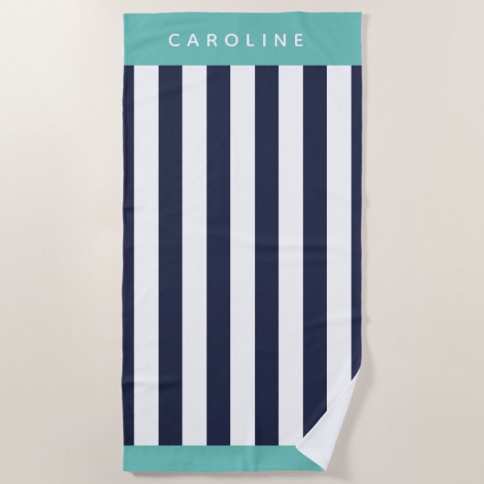 Aangepast elegant blauw, vette streep patroon voor strandlaken (Voorkant)