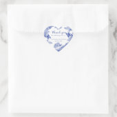 Aangepast elegant blauw wit bloemmotief bedankkaar hart sticker (Tas)