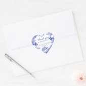 Aangepast elegant blauw wit bloemmotief bedankkaar hart sticker (Envelop)