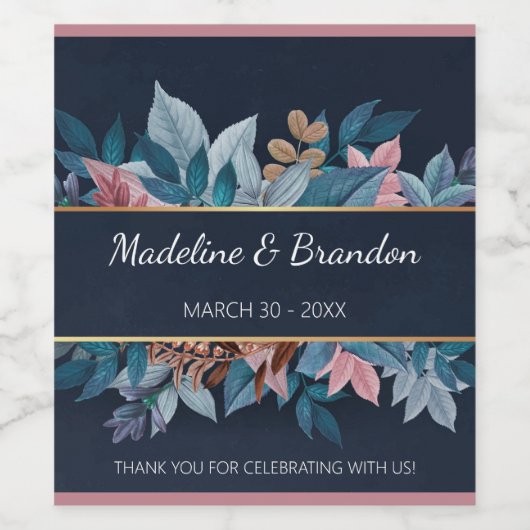 Aangepast Elegant Botanisch Blad Bloemen Patroon Wijn Etiket (Enkel label)