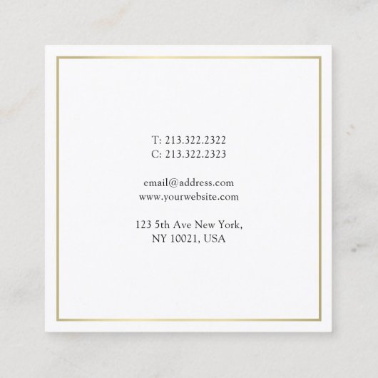 Aangepast elegant, eenvoudig design Gold, wit, mod Vierkante Visitekaartje (Achterkant)