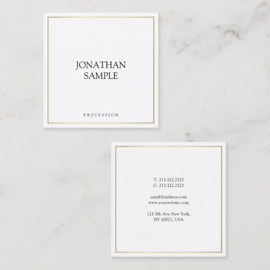 Aangepast elegant, eenvoudig design Gold, wit, mod Vierkante Visitekaartje (Voorkant / Achterkant)