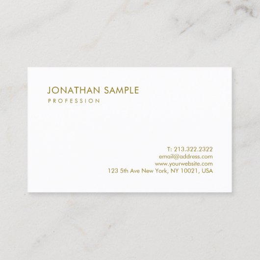 Aangepast elegant Gold White Modern Simple Sjabloo Visitekaartje (Achterkant)