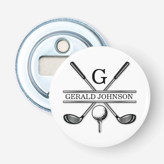 Aangepast Elegant Golf Monogram Button Flesopener (Voorkant)