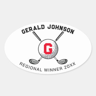 Aangepast Elegant Golf Monogram Ontwerp Ovale Sticker
