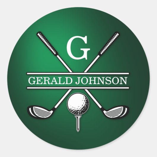 Aangepast Elegant Golf Monogram Ontwerp Ronde Sticker (Voorkant)