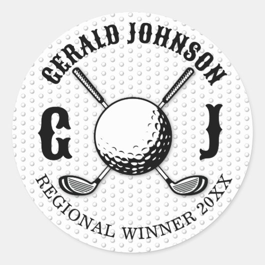 Aangepast Elegant Golf Monogram Ontwerp Ronde Sticker (Voorkant)