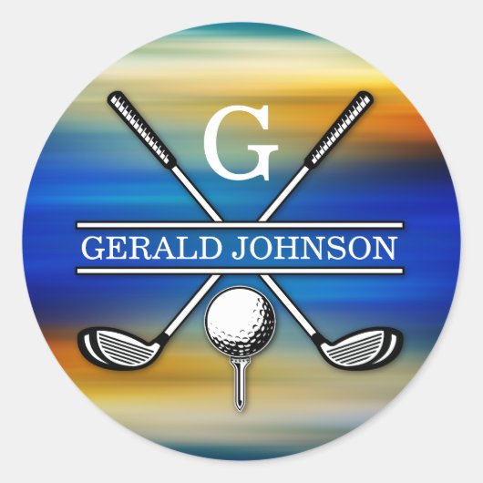 Aangepast Elegant Golf Monogram Ontwerp Ronde Sticker (Voorkant)