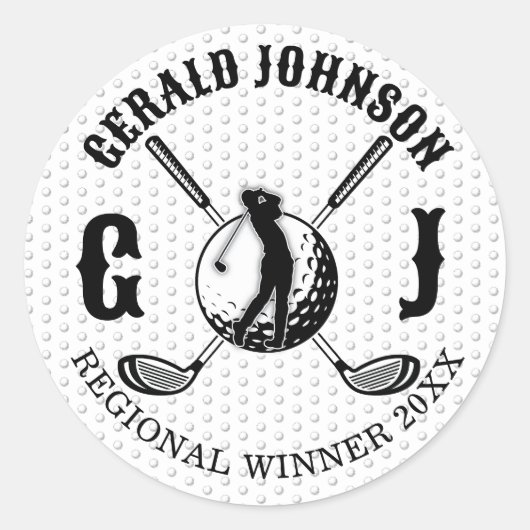 Aangepast Elegant Golf Monogram Ontwerp Ronde Sticker (Voorkant)