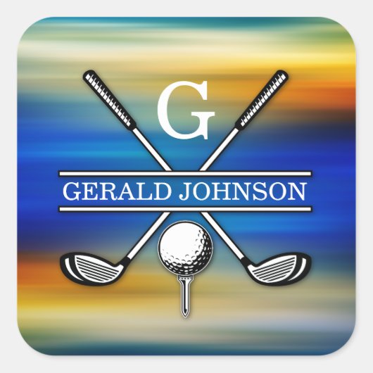 Aangepast Elegant Golf Monogram Ontwerp Vierkante Sticker (Voorkant)