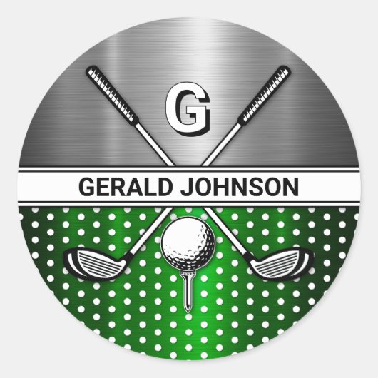 Aangepast Elegant Golf Monogram Ronde Sticker (Voorkant)