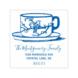Aangepast Elegant Logo Teacup Family Retouradres Zelfinktende Stempel