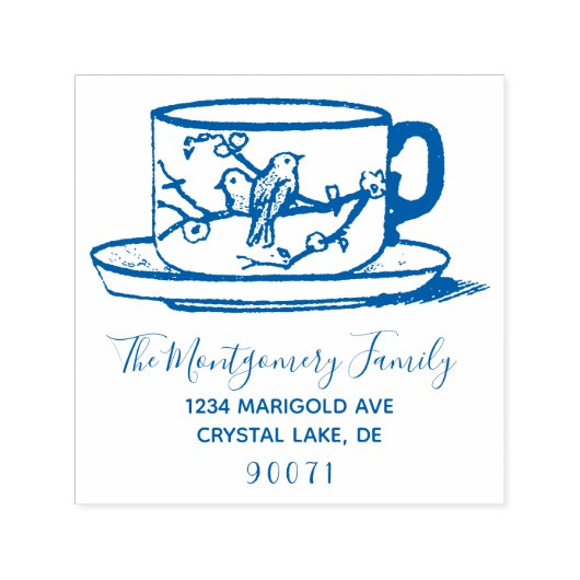 Aangepast Elegant Logo Teacup Family Retouradres Zelfinktende Stempel (Design)