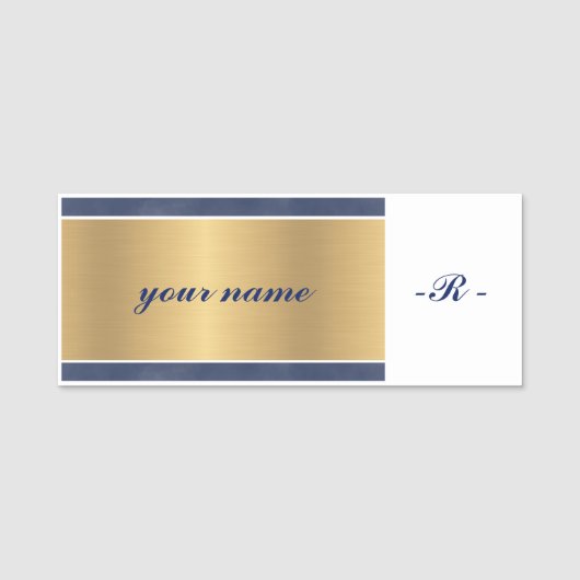 aangepast elegant marvy blue gold monogrammen naamplaatje (Voorkant)
