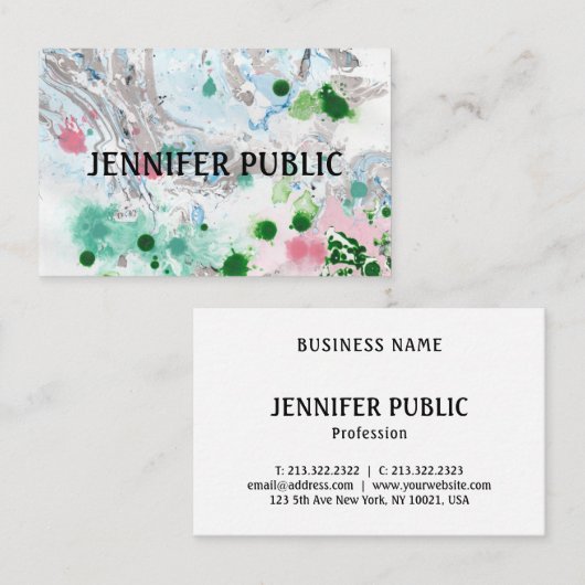 Aangepast elegant modern Roze Blauw Groen Abstract Visitekaartje (Voorkant / Achterkant)