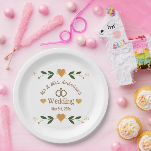 Aangepast Elegant Modern White Floral Wedding Papieren Bordje (Feest)