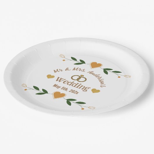 Aangepast Elegant Modern White Floral Wedding Papieren Bordje (Gekanteld)