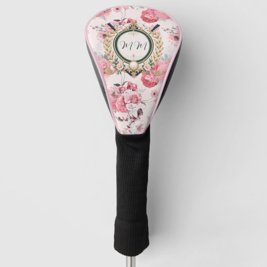 Aangepast Elegant Roze Monogram Golfheadcover (Voorkant)
