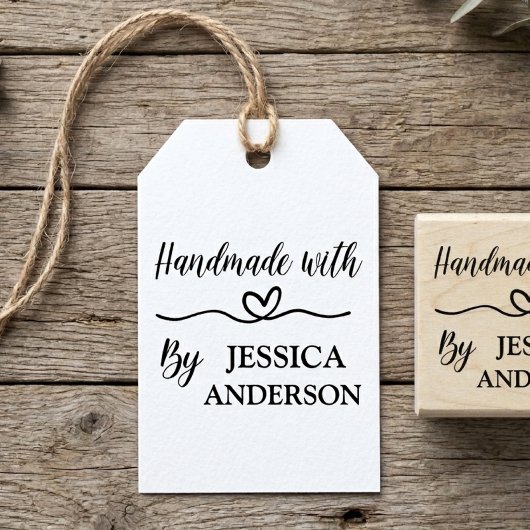 Aangepast Elegant Script Handgemaakt Met Liefde Ha Rubberstempel