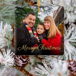 Aangepast elegant script voor 2-bits foto-kerstmis keramisch ornament