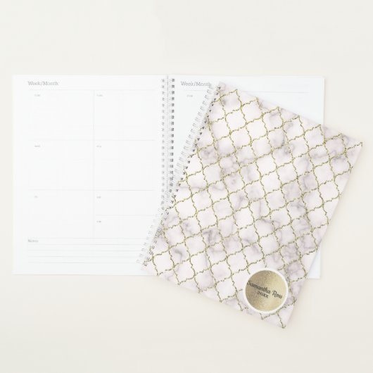 Aangepast Elegant Wit Marmer Goud Patroon Planner (Display)