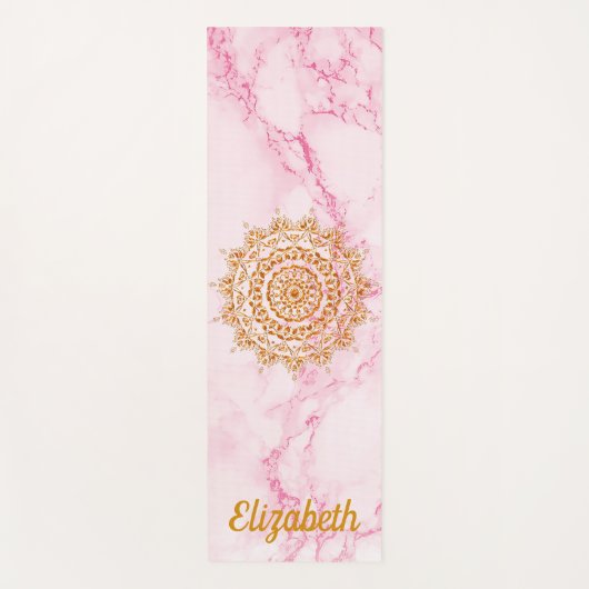 Aangepast elegant zacht roze marmer goudmandala yogamat (Voorkant)