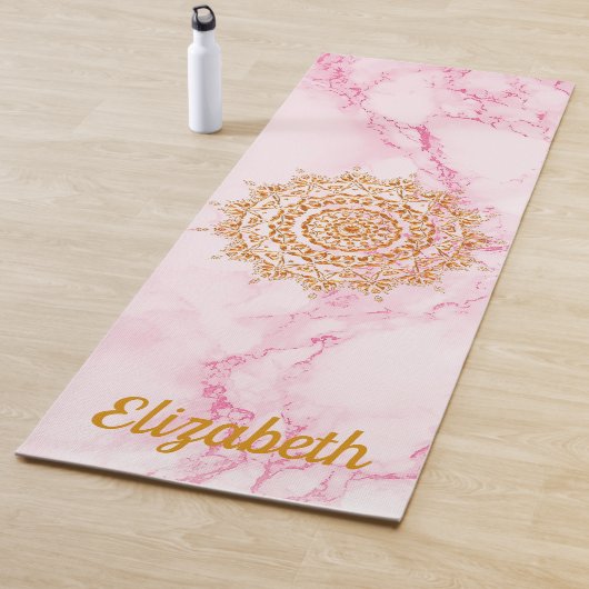 Aangepast elegant zacht roze marmer goudmandala yogamat (In situ)
