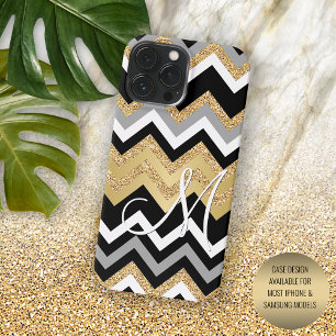 Aangepast Elegant Zwart Goud Zilver Zigzag Patroon iPhone 16 Pro Max Hoesje